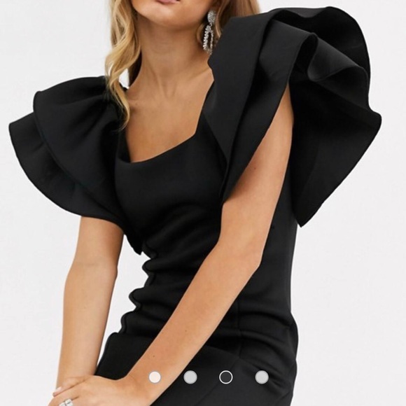 ruffle sleeve square neck scuba midi dress - Picture 4 of 5